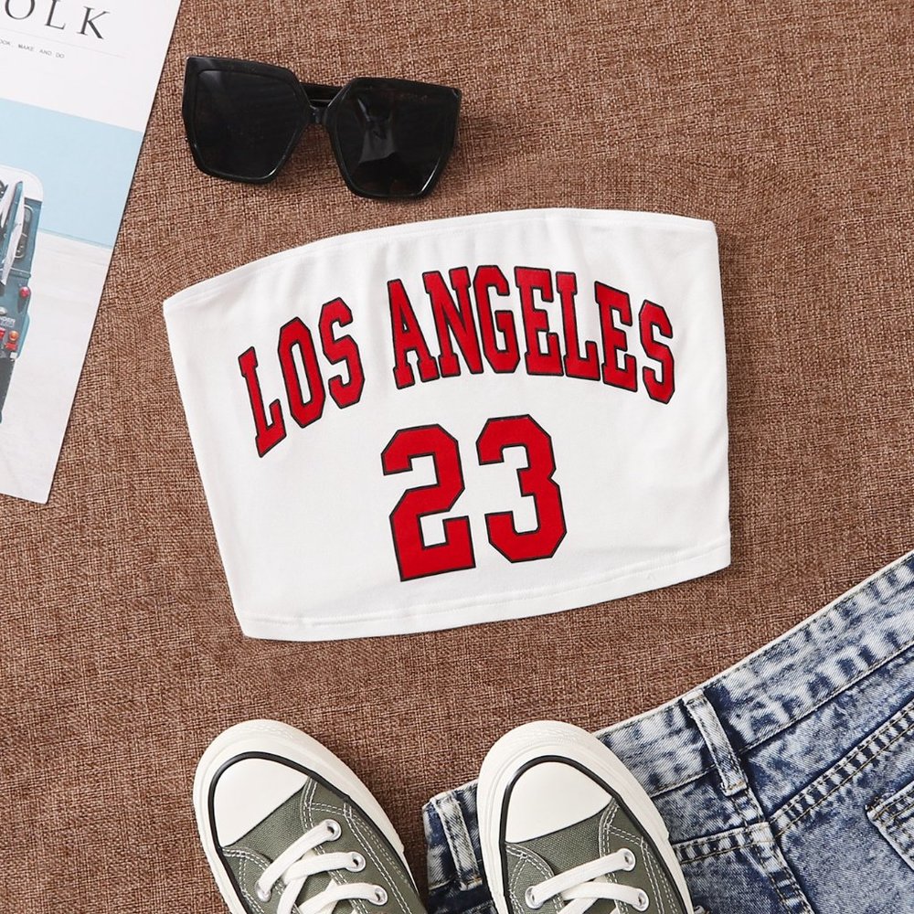 EZwear Letter Graphic Crop Tube Top